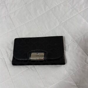 Coach Black Signature Canvas Wallet with Silver Turnlock Hardware